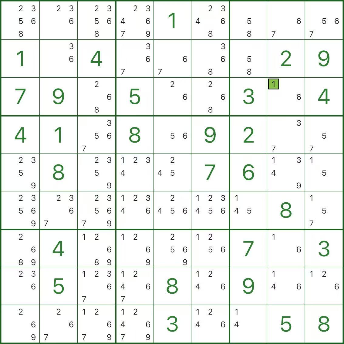 Hidden single example